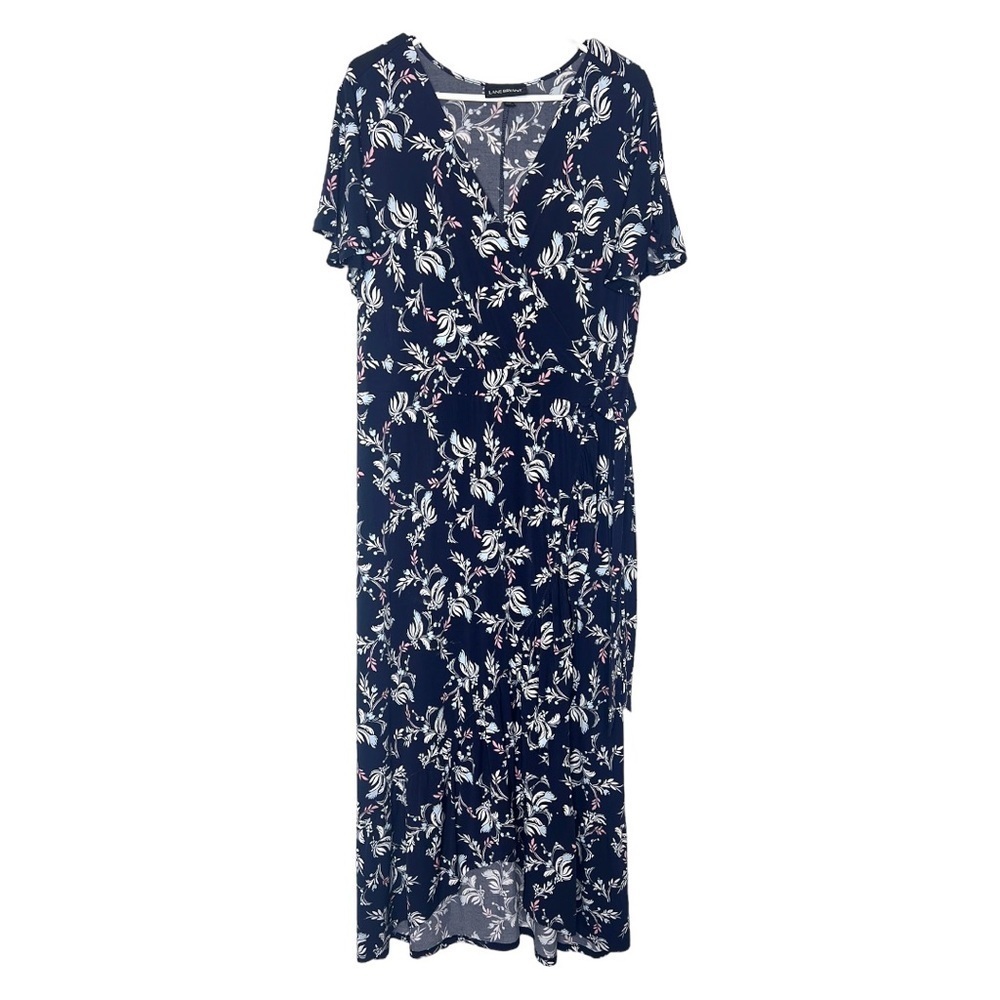 Lane Bryant Navy Floral Faux Wrap Maxi Dress